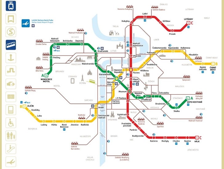 プラハのメトロ路線図